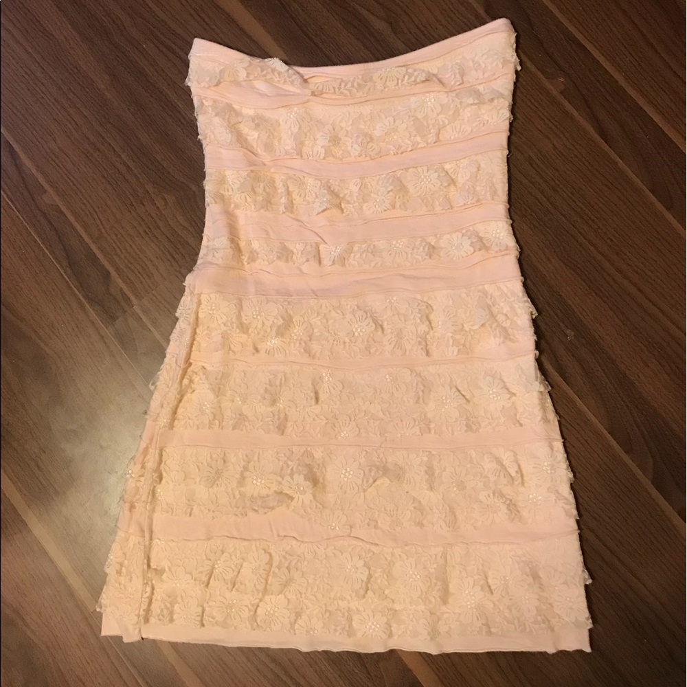 Express Baby Pink Strapless Lace Dress